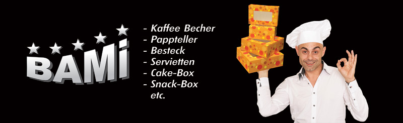 BAMI- Kaffee becher, pappteller, Servietten, Cake Box, Snack Box